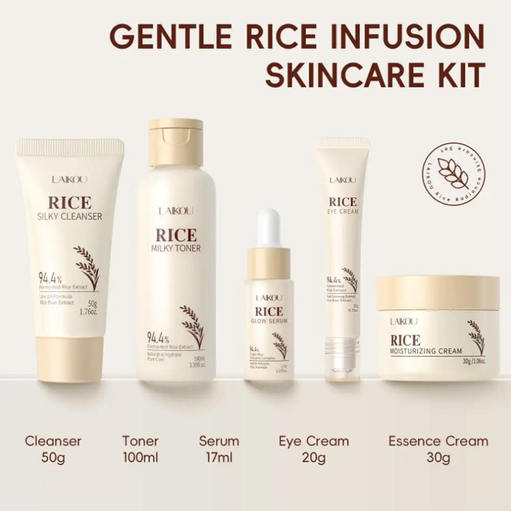 Rice Radiance Skincare Set Hydrate moisturize Firming Fade fine lines Smooth Cleanser Toner Serum Eye Cream Essence Cream set