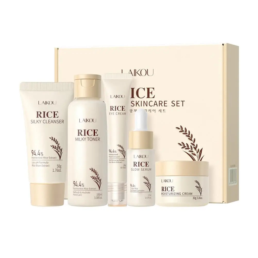 Rice Radiance Skincare Set Hydrate moisturize Firming Fade fine lines Smooth Cleanser Toner Serum Eye Cream Essence Cream set